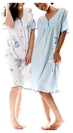Consult-Tex Damen Doppelpack Kurzarm Nachthemden mit Knopfleiste, aus Reiner Baumwolle-Jersey, Bequem und Locker. 2 Stück = 1 Preis