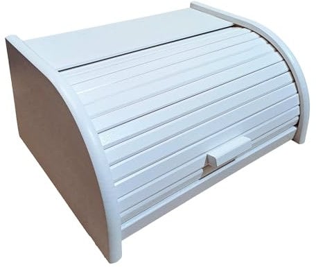 Wooden Bread Bin with Sliding Lid, Dense Wood, White, Large