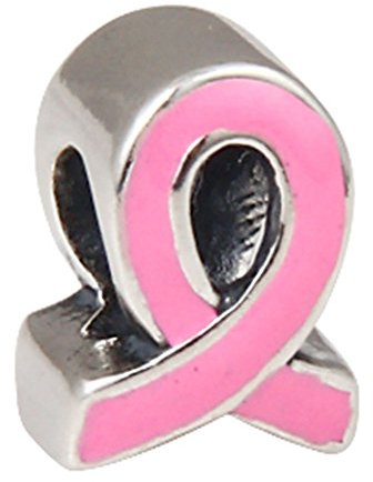Breloque - Ruban du combat pour le cancer - Argent sterling 925 et émail rose - Pour bracelet à breloques Pandora rose