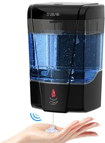 SVAVO Automatic Soap Dispenser Wall Mount, Touchless Soap Dispenser 600ml/20.28oz Battery Operated Hand Free Hand Sanitizer Dispenser Wall Mounted for Bathroom Kitchen Hotel Offices Plastic, Black