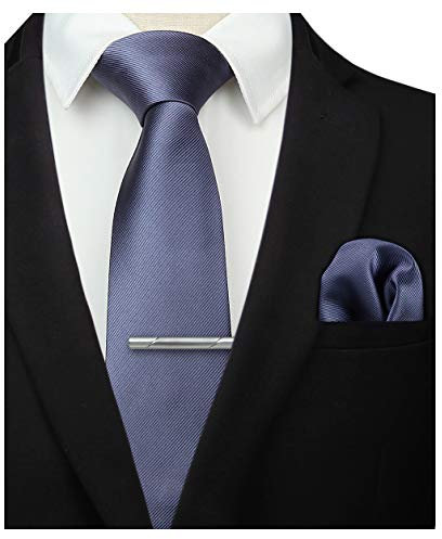 HISDERN Herren Hochzeit Grau Krawatten und Einstecktuch krawattenklammer Set Einfarbige in verschiedenen Farben