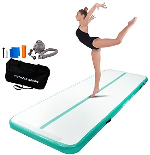 AirTrack Nordic Standard Airtrack Matte 3m - 8m mit Luftpumpe, Turnmatte Aufblasbar, Am Besten für Gymnastik, Yoga - Langlebig & Einfach zu Transportieren Matte Sport, Gymnastikmatte (6, minze)