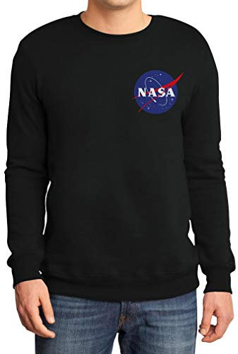 Shirtgeil NASA Retro Seiten Taschen Logo Sweatshirt Small Schwarz