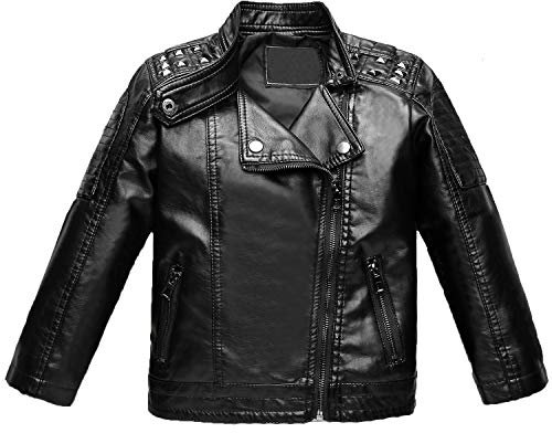 Echinodon Jungen Lederjacke mit Nieten Kinder Bikerjacke Motorrad Jacke aus Kunstleder 130