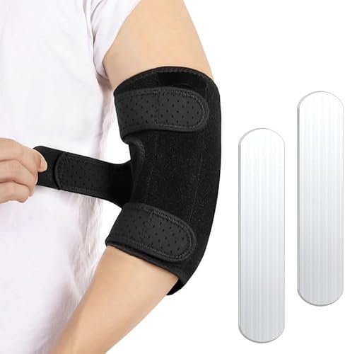 ZOUYUE Elbow Brace, Adjustable Elbow Support with Two Removable Metal Splints, Arm Stabilizer Cubital Tunnel Elbow Splint for Tennis Elbow, Weightlifting, Tendonitis, Joint Pain Relief for Men & Women