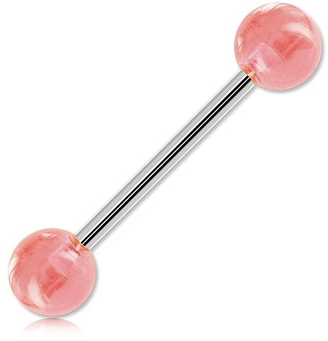 Inoki - Barbell de langue boules acrylique unies - Jonc/Tige 1.6 mm, Long. int. 16 mm, Boule 6 mm - Rose