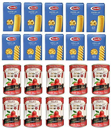 5x Pasta Barilla Rigatoni Nr. 89 Nudeln 500 g pack + 5x Barilla Fusilli Nr. 98 + Italian Gourmet 100% italienische geschälte Tomaten dosen 10x 400g