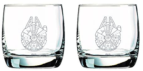 Star Wars Glass Set - Millennium Falcon - Collectible Gift Set of 2 Glasses - 10 oz Capacity - Classic Design - Heavy Base
