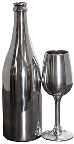 Antikas - Dekoflasche, Dekokelch, Aluminium, Dekoration, Silber