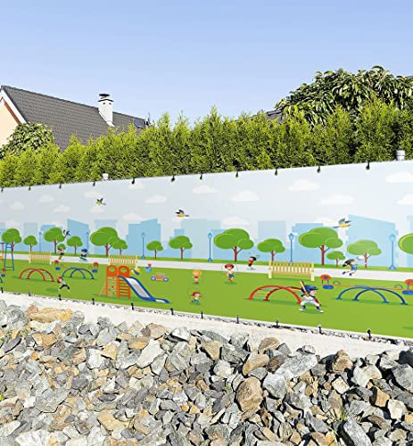 MyMaxxi Zaunbanner Sichtschutz | Playground 5 x 1,5m | Abdeckung für Terrasse Zaunbanner | Windschutz Sonnenschutz Blickdicht | Zaunbannerverkleidung wetterfest Sichtschutz Zaun | Verkleidung