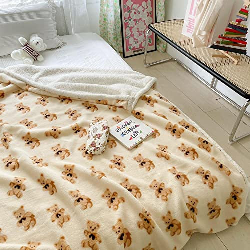 Kuscheldecke Flauschig Beige Teddybär Sherpa Decke Wohndecke Zweiseitige Kuscheldecke Extra Warm Sofadecke Mikrofaser Lauschig Wohndecke Wolldecken für Couch(130x150cm)