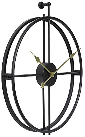 LW Collection Wanduhr Alberto Schwarz mit goldenen Zeigern 52cm - Große industrielle Wanduhr Metall - Moderne Wanduhr - Leises Uhrwerk - Stille Uhr