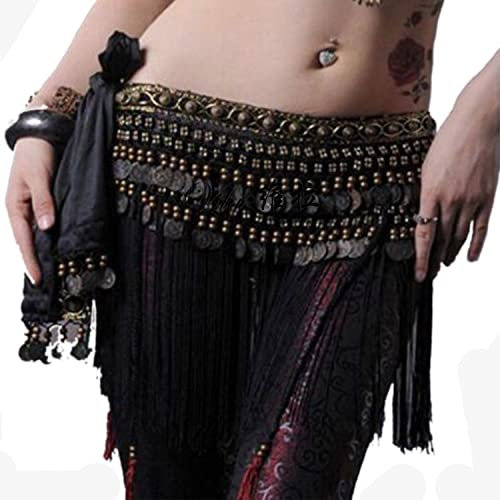 LITOSM Frauen Bauchtanzgürtel Quaste Tribal Kupfer Münze Tanzen Kostüm Tücher Fringe Taille Kette Bauchtanz Zubehör Bauchtanz Kostüm Damen (Color : Brown, Size : One Size)