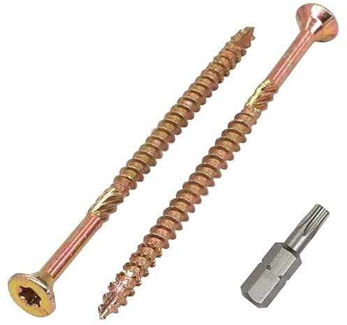 SKIR'CO (400 Stück) Universal Verzinkter Stahl 4,0 x 70 mm Gelb Holzschrauben Senkkopf Torx Kopf Typ 17 Spanplattenschrauben (400, 4,0 x 70 mm)