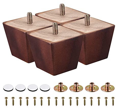 sourcing map Furniture Legs, 2 Inch(50mm) Set of 4 Square Solid Wood Couch Legs Chair Table Feet Sofa Support Replacement Parts, with Accessories, Brown