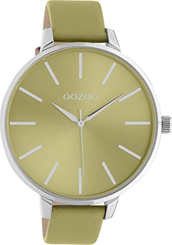 Oozoo Vintage Damen Uhr - Silber Armbanduhr Damen mit 16mm Lederarmband in Ockergelb - Analog Damenuhr in rund C10981.