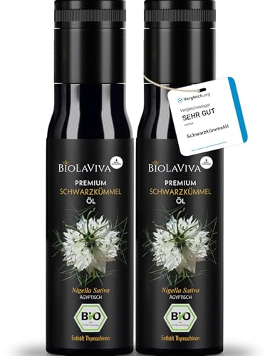 Premium BIO Schwarzkümmelöl – kaltgepresst & ungefiltert – hoher Thymochinongehalt - 100% Nigella sativa aus Ägypten – laborgeprüft & lichtgeschützt im Miron Violettglas (2x100 ml)