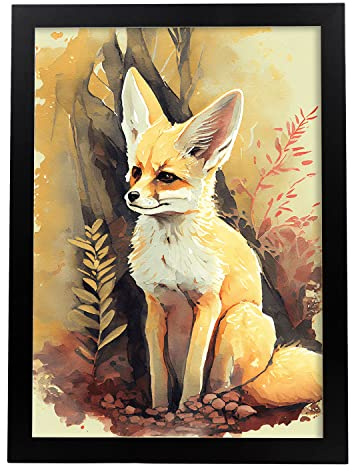 Nacnic Fennek im Aquarell Stil. Vollfarbige Illustrationen von wilden Tieren in der Natur. Innenarchitektur und Dekoration. A4.