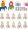DAWRIS Raketen Holz Bastelset Rakete, 30 Stück Raketen Holz Bastelset Holzbastelsets für Kinder 3D Puzzle Rocket mit Aquarellfarbe Handwerk DIY Kinderspielzeug Bemalen