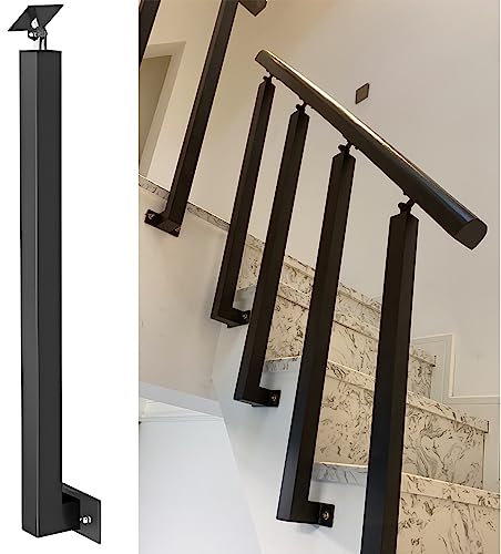 Geländer Außen/ Innen Treppengeländer Schwarze Geländer-Säulen-Seitenmontage, Treppen-Baluster-Pfosten für den Innenbereich von Hotel-Balkon-Hof-Veranda-Haus, Treppenspindel mit Schrauben und flachen
