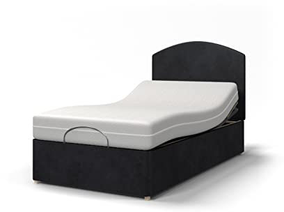 Backcarebeds Majestic Adjustable Electric Bed with Memory Foam Mattress (3ft 6' Large Single - Hidestyle Black). Adjustable Single Bed Including Base, Rounded Headboard, Mattress & Hand Controls.