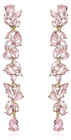EVER FAITH Strass Kristall Kronleuchter baumeln Ohrringe Art Deco Marquise Teardrop lange Tropfen Ohrhänger für Damen Braut Hochzeit Prom Rosa Gold-Ton