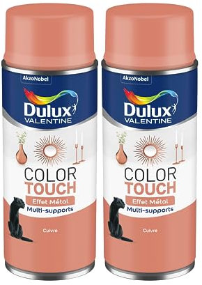 Dulux Valentine Peinture Intérieure et Extérieure Aérosol Color Touch - Effet Métal Cuivre 400 ml - Lot de 2