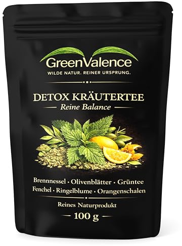 GreenValence Tisana Detox - Equilibrio Naturale | Ortica, Foglie di Olivo e Tè Verde | Miscela di Erbe Premium Naturale Senza Additivi | Tisana per Benessere ed Equilibrio (100 g)