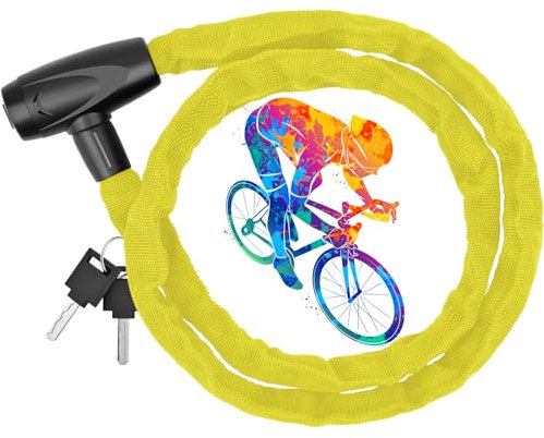 120CM Lucchetto Bici Catena, Bicicletta Antifurto Catena di Blocco Catena per Bici,Alta Qualità Antifurto Moto, Catena per Varie Biciclette, Motocicli. (yellow)