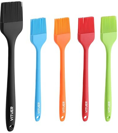 VITUER 5 pennelli da pasticceria in silicone, colorati per alimenti, per cottura al forno, barbecue, barbecue, spalmare olio, burro, salsa, resistente al calore, lavabile in lavastoviglie (confezione