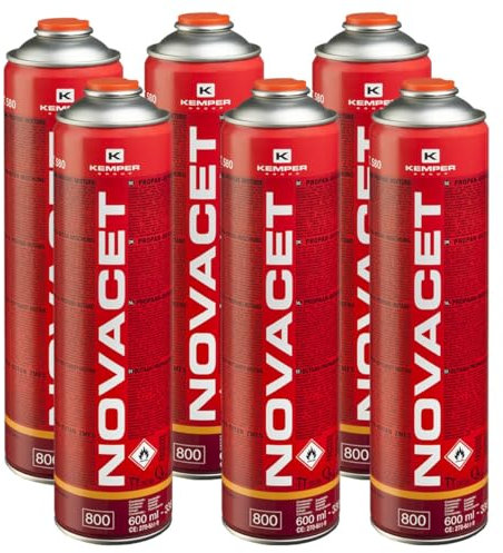 KEMPER - Pack de 6 Cartouches gaz 330g Butane Propane mix NOVACET 600ml Bonbonne gaz universelle valve 7/16