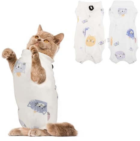 WLLHYF Genesungsanzug für Katzen, Atmungsaktiver Einteiler für Kätzchen Ganzkörper-Kleidung Spay-Kegel Nach Kastrationsoperationen Anti-Lecken Schutz für Bauchwunden (L)