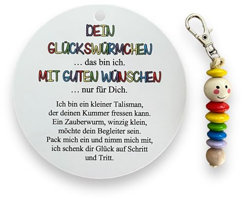 Glückswürmchen, Sorgenwürmchen handmade, Ranzenbaumler, Sorgenwurm, Worry worm, Mutmacher, Glücksbringer, Holz, Farbwahl (Regenbogen)