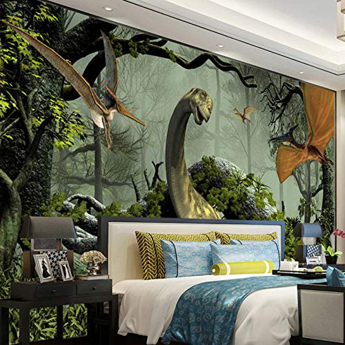 Fototapete 3D Effekt Wald Dinosaurier Wandtapete Moderne Wanddeko Design Wand Dekoration Wohnzimmer Schlafzimmer 400cm×280cm(Breite x Höhe)