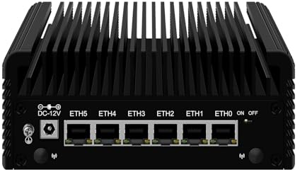 ROUAFWIT Micro Firewall N150 Fanless Mini PC, DDR5 32GB RAM 2TB SSD Router Appliance Computer, Support OS, OPNsense, 6 x 2.5Gbe i226-V Ethernet, TF, Type C, AES-NI