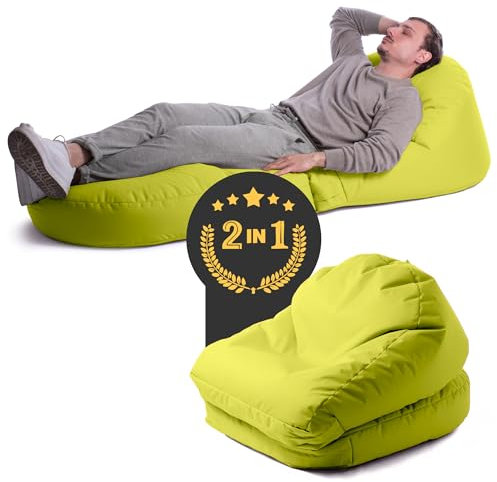 Avalon - Pouf Chaise Longue da Esterno Pieghevole Double Jive, Poltrona Sacco Letto Comodo e Impermeabile, Perfetto da Giardino, Arredo Piscina, Design Moderno, Made in Italy(75x180cm-Verde Acido)