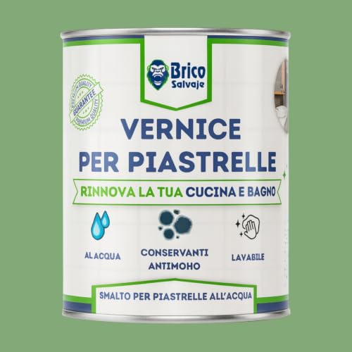 BRICOSALVAJE Peinture à base d'eau BRILLANTE pour carrelage de cuisine et de salle de bain | Sans apprêt | Lavable | Grande dureté (Sauge, 4 Litres)