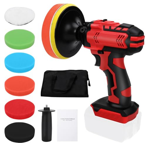 Polishing Schnurlose Poliermaschine kompatibel mit Makita Lithium-Akku, Autopolierer mit Handle and 6 Schwamm Polierpad, Auto-Poliermaschine Variable Geschwindigkeit 12000RPM (Rot)