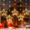 Quntis Sterne Lichtervorhang mit 5 Sterne und Rentier, Weihnachtsbeleuchtung Fenster Strom 1,2M 94LED Lichterkette Sternenvorhang aus Metall mit Timer 8 Modi Fensterdeko Innen Weihnachtsdeko Zimmer