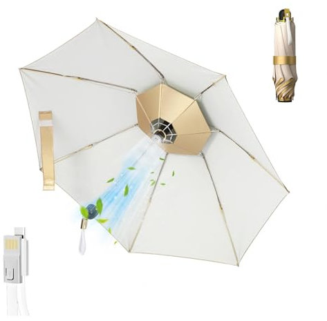LFLIFENG 3 in 1 Umbrella Fan Mister Fold Cooling Umbrella with Fan USB Rechargeable 3 in 1 Umbrella with Fan Sunscreen Small Sun Umbrella, Cooling Umbrella with Fan