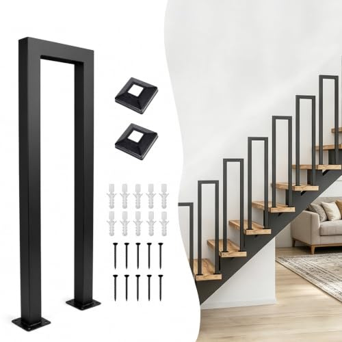 Treppengeländer Innen, U-förmiger Geländer Treppe 90 cm Metall-Handlauf | Bodenmontage Schwarz Treppenhandlauf Außen | Ideal für Villen, Balkone, Terrassen, Flure und Dachböden