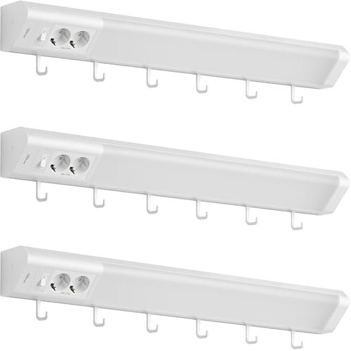 Oktaplex 3er Set Talin Unterschranklampe mit Steckdose 76cm Küche LED Unterbaulampe 14,8W 230 V warmweiß 3000K 1635lm mit Schalter weiß