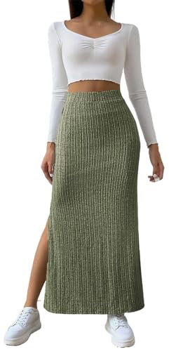 Jupe longue en tricot pour femme avec fente - Jupe longue élégante - Grandes tailles - Jupe longue - Taille haute - Jupe crayon - Jupe longue - Jupe crayon vintage - Jupe décontractée - Jupe en tricot