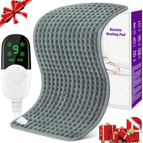 Heizkissen mit Abschaltautomatik für Rücken Schulter Nacken Bauch, Wärmekissen Elektrisch 9 Temperaturstufen 4 Timer, Elektrische Heizdecke Klein Wärmematte Maschinenwaschbar 30 x 60 cm, Grau