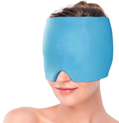 Migraine Relief Cap Reusable Cold Hot Therapy Migraine and Headache Relief Cap Single-Sided Gel Ice Hot Pack Mask Odorless for Tension Headache,Chronic Migraine,Puffy Eyes,Sinus Stress (Blue)