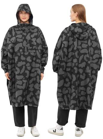 LARKSON Regenponcho Damen Herren Schwarz Leo - Lykke - Regenmantel für Fahrrad Outdoor Festival - Wassersäule 10000 mm - Regenjacke Wasserdicht mit Verschweißten Nähten