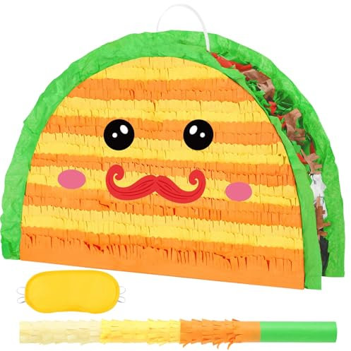 Wernnsai Taco Piñata – Mexikanische Fiesta Geburtstags Party Dekoration Mexiko Karneval Taco Pinata mit Augenmaske und Stab Cinco de Mayo Feier Zubehör Mexiko Bar Dekor Spiele