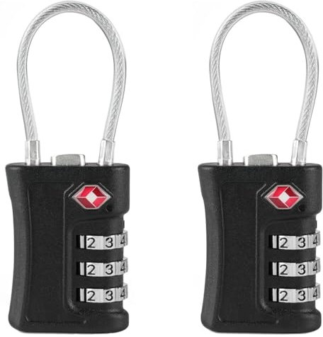 EVRU TSA Luggage Locks, [2 Pack] 3-Digit Security Suitcase Locks, Combination Padlock for Suitcases Flexible Cable Travel Lock, TSA Approved Luggage Padlock for Suitcases Travel Bag Case