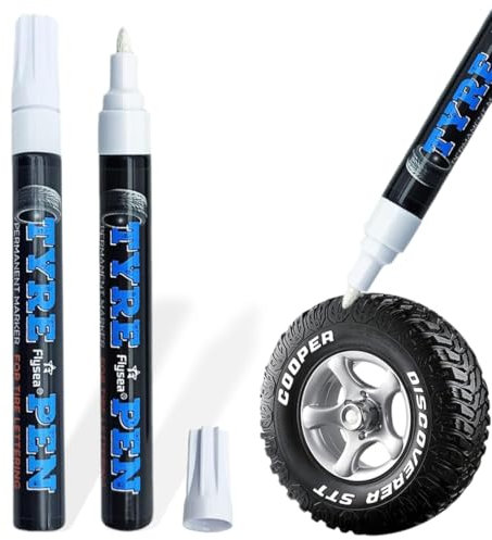 MOLZINY 2 Piezas Marcador para Neumáticos Blanco Rotulador Impermeable para Neumáticos de Coche Rotulador Blanco Ruedas Rotuladores de Pintura para Neumáticos de Coche para Piedra, Neumáticos, Tela