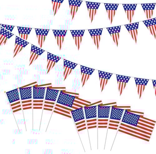 American Flag Bunting, Patriotic Pennant Banner USA Handheld Waving Flags Set, USA Flag 4th of July Decorations Outdoor, Fourth of July Decorations for Home